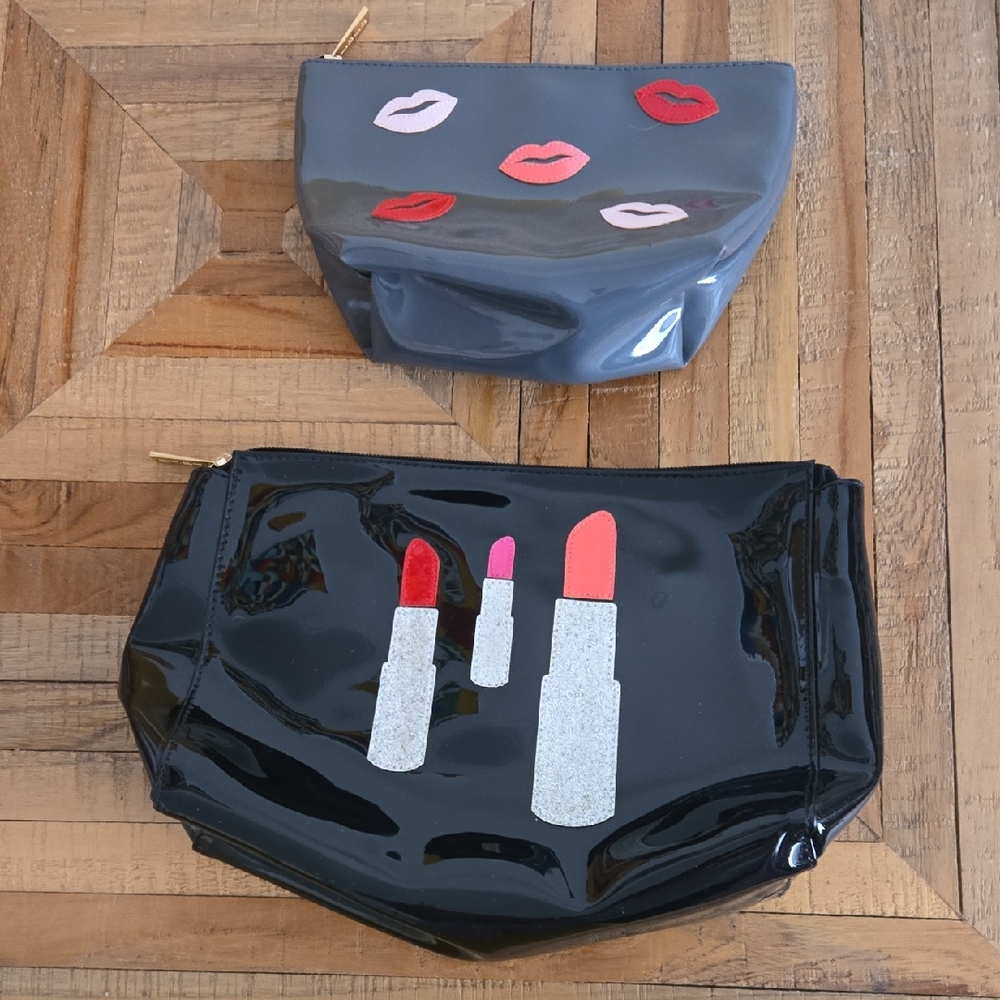 Set Of 2 Lolo Chic Gray And Black Cosmetic Bags Lipstick Design New Old Stock
